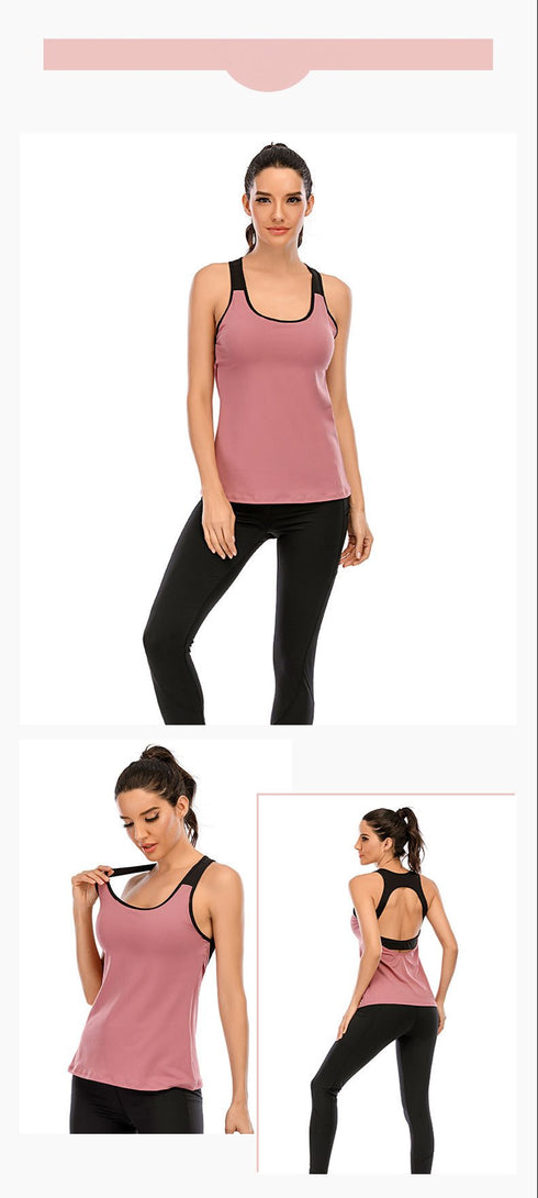 Two-in-one long  Yoga Vest Hollow Back Vest Soft Slim Yoga Suit